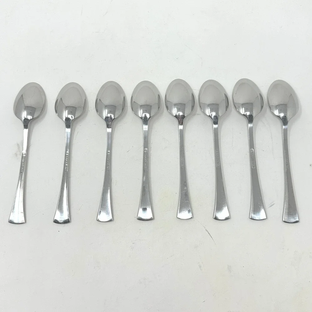 Lenox Portola 18/10 Stainless Steel Teaspoons Set of 8 Glossy Beaded Flatware